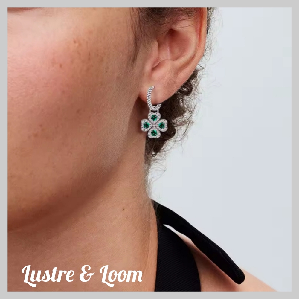 Silver and Green Clover Earrings - Picture 2 of 5